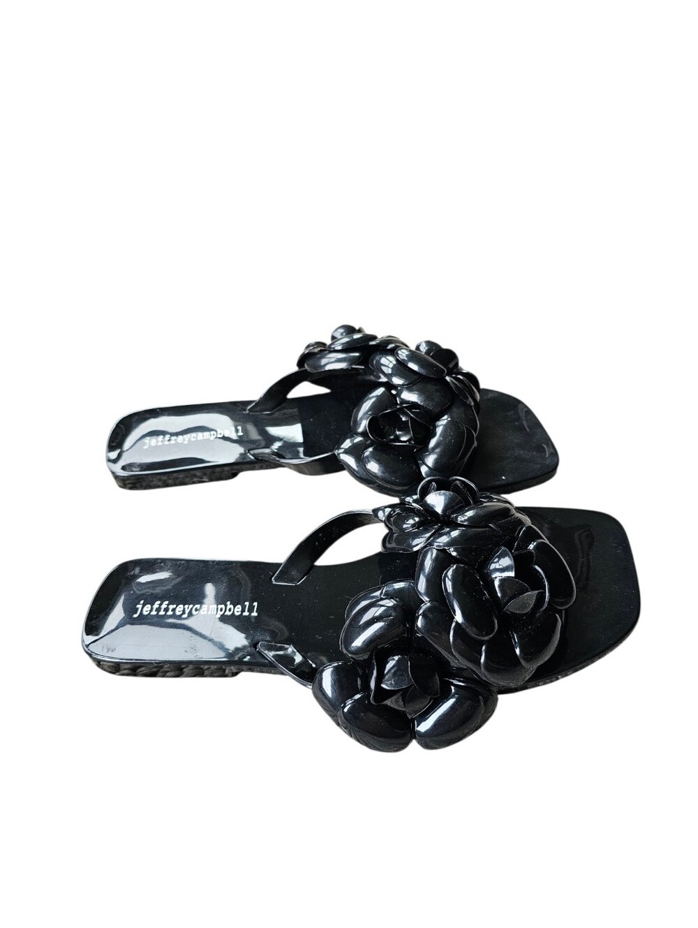 Jeffrey Campbell Fleuris Jelly Flip Flop Black Floral Thong Sandals Size 8 - Picture 5 of 6